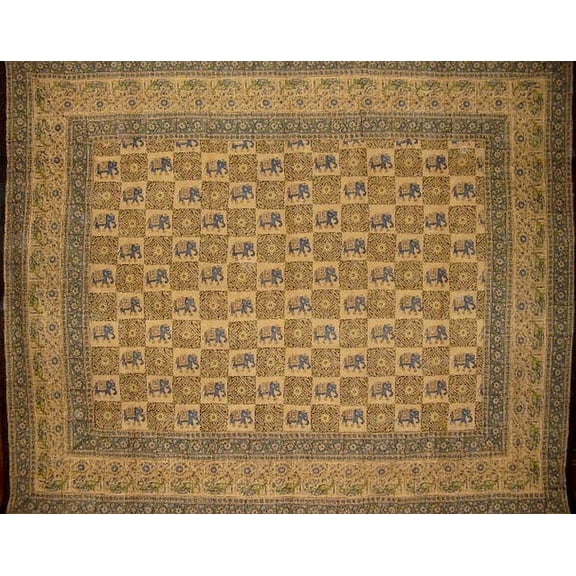 Block Print Indian Tapestry Cotton Bedspread 108" x 88" Full-Queen Ginger