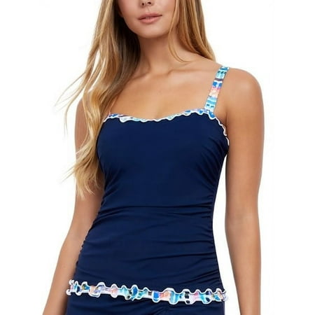 Profile by Gottex NAVY Spritz Scoop Neck Shirred Tankini Top, US 40E, UK 18E