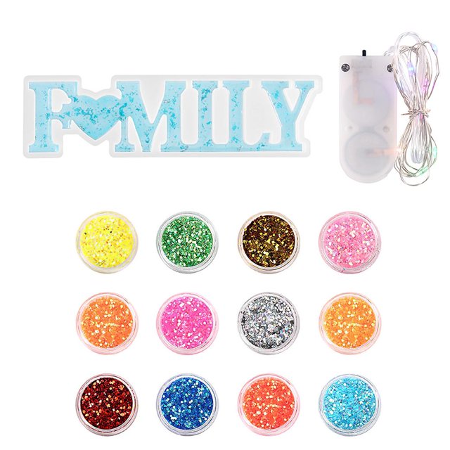 Juego De Moldes De Alfabeto De Silicona Diy Moldes Familiares Con 1 Cadena De Luces Led De Colores 12 Colores Lentejuelas Brillantes Para Decoración Del Hogar Fiesta Bares Clubes Cateissary FN002440-00