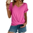 thumbnail image 2 of Pink T Shirts for Women's Casual Top Short Sleeve Knot Shirts Slim Fit V Neck T Shirt Tops Fashion Clothing, 2 of 5