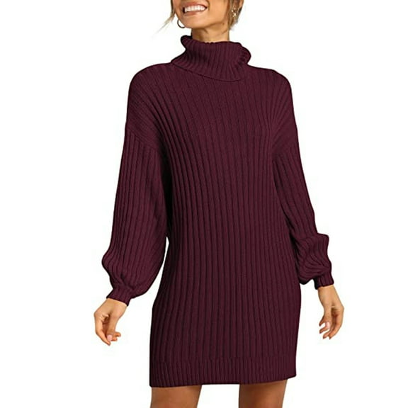 AOOCHASLIY 2023 Womens Sweater Fashion Women Long Sleeve Sweater Dress Turtleneck Sweater Pullover Dress