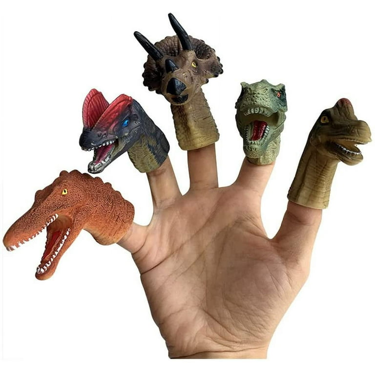 Dinosaur Finger Puppets for Kids, Dinosaur Toys Dinosaur Figures Soft  Rubber Dino Head Finger Bath Toys for Kids Girls Boys 5 PCs 