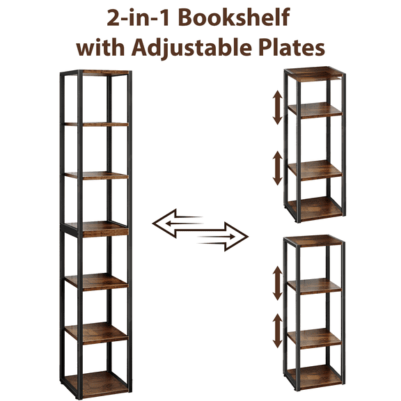 71" 7-Tier Separable Bookshelf, Storage Bookcase with Adjustable Shelves, Versatile for Living Room, Bedroom, Rustic Brown