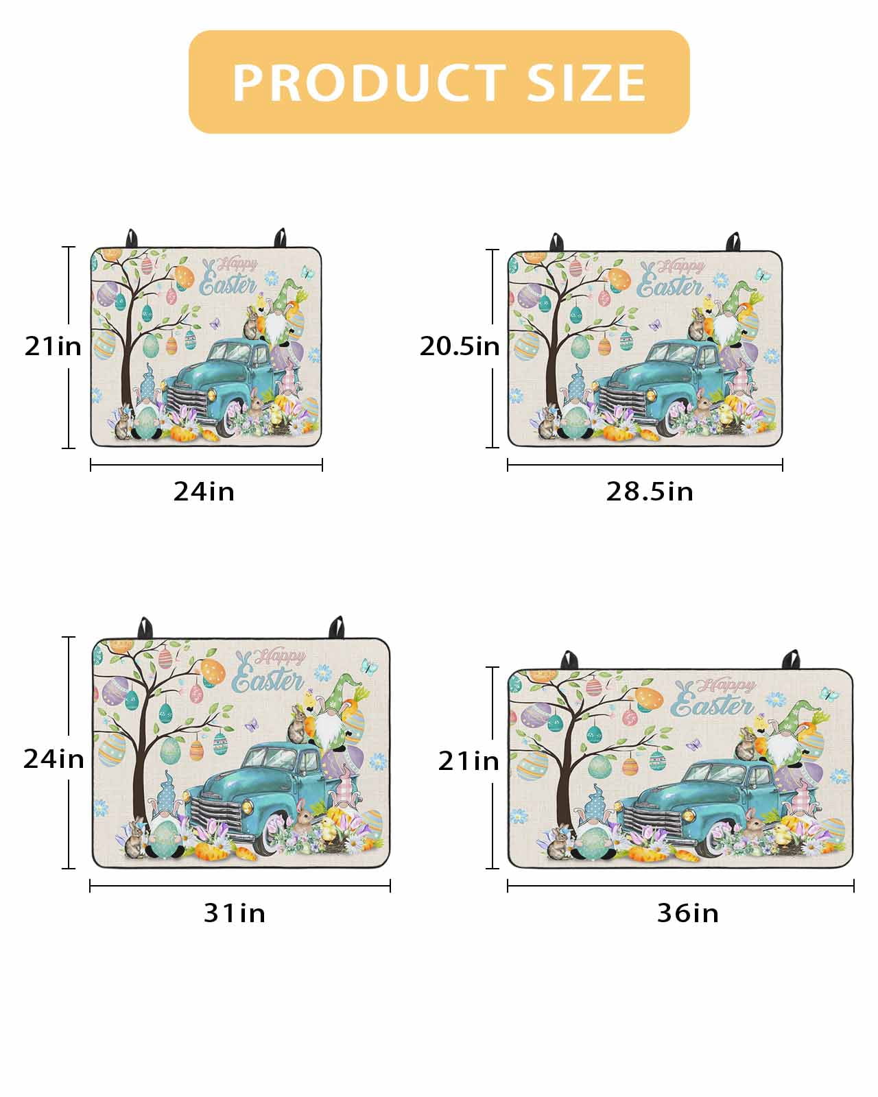 Large Induction Cooktop Protector Mat Easter Stove Top Covers for Electric Stove, Turquoise Truck Colorful Eggs Tree Gnomes Rabbit Decorative Stove Burner Cover Mats, Glass Top Stove Cover