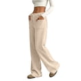 thumbnail image 5 of Corduroy Pants Womens Low Rise Wide Leg Cargo Pants Casual Baggy Lounge Pant Office Business Work Pant with Pockets Beige M, 5 of 7