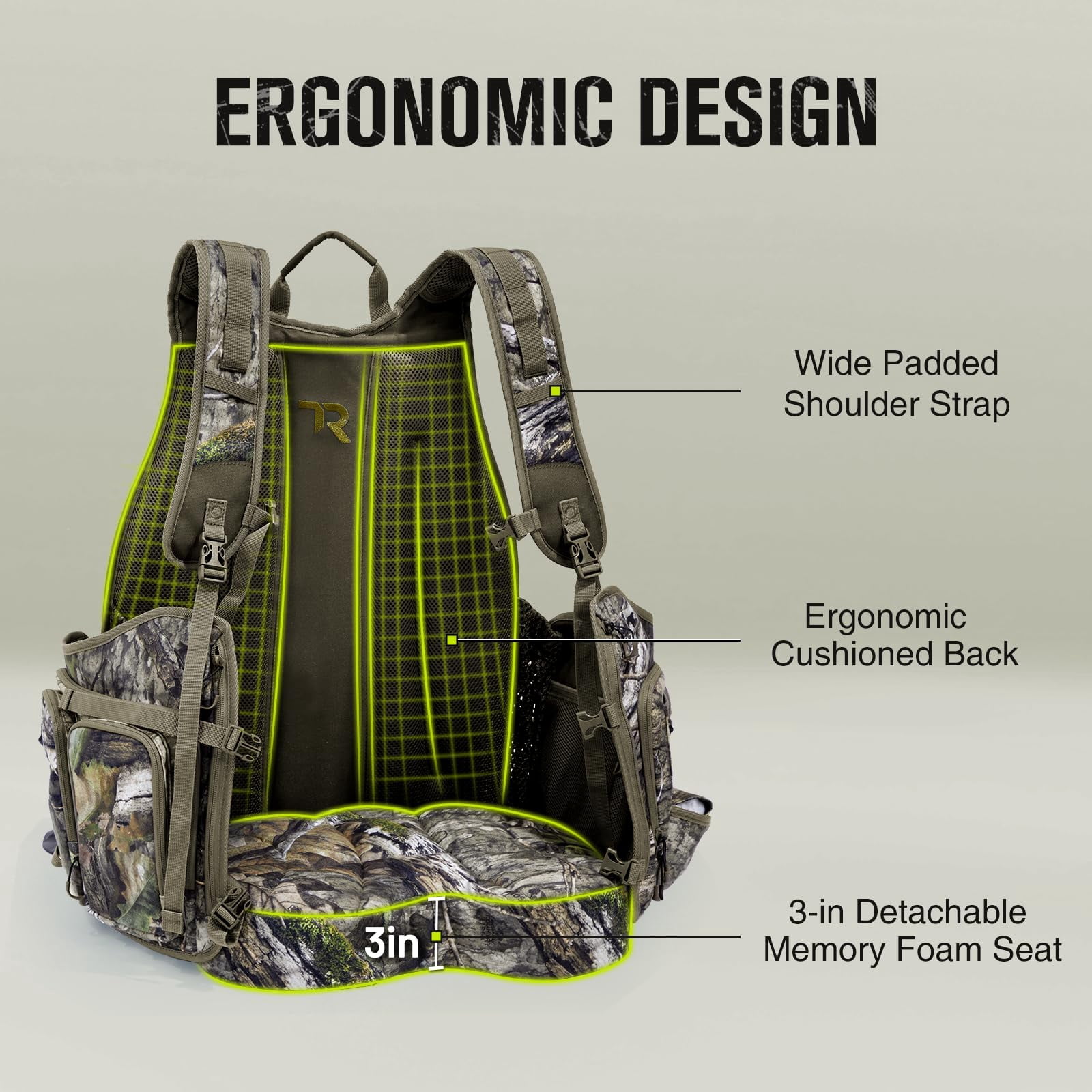 TR Turkey Vest for Hunting with Frame and Seat,Camo Hunting Vest with Kickstand,Memory Foam Cushion, Game Pouch & Multi-Pocket Storage Lightweight Adjustable Turkey Hunting Gear for Men Women