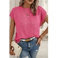 thumbnail image 4 of Women's Bright Pink Lattice Textured Knit Short Sleeve Sweater - [ZhiHiMeRi] | (US 20-22)2XL, 4 of 8