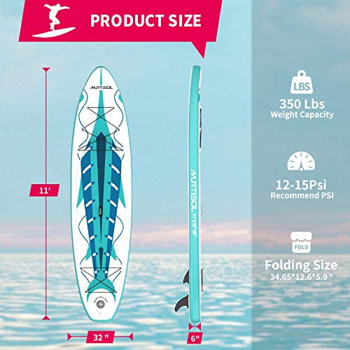 Leash and Hand Pump Non-Slip Deck Standing Board with 2 Waterproof Bags,Green Murtisol 11'32 6” Inflatable Stand Up Paddle Board with Premium SUP Accessories Bottom Fin for Paddling 