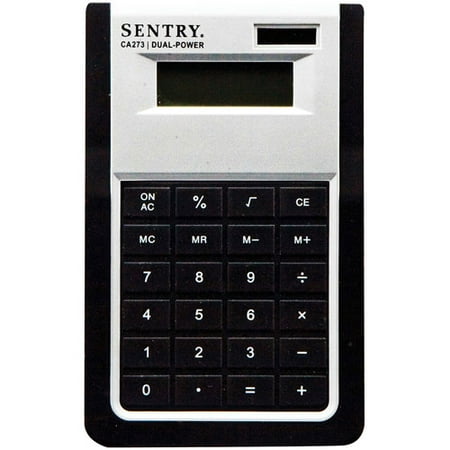 Sentry Slimline Calculator with Stand, Silver/Black