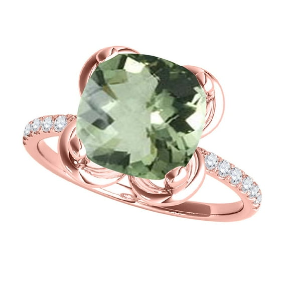 2.30 Ct. Ttw Diamond And Cushion Cut Green Amethyst Ring In 10K Rose Gold