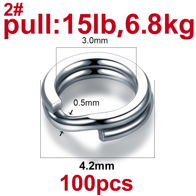 BLUEBROOK 100pcs Fishing Ring 3.7-14mm High Quality Stainless Steel Split Rings Double Circle Round Snap Pesca Accessories size2