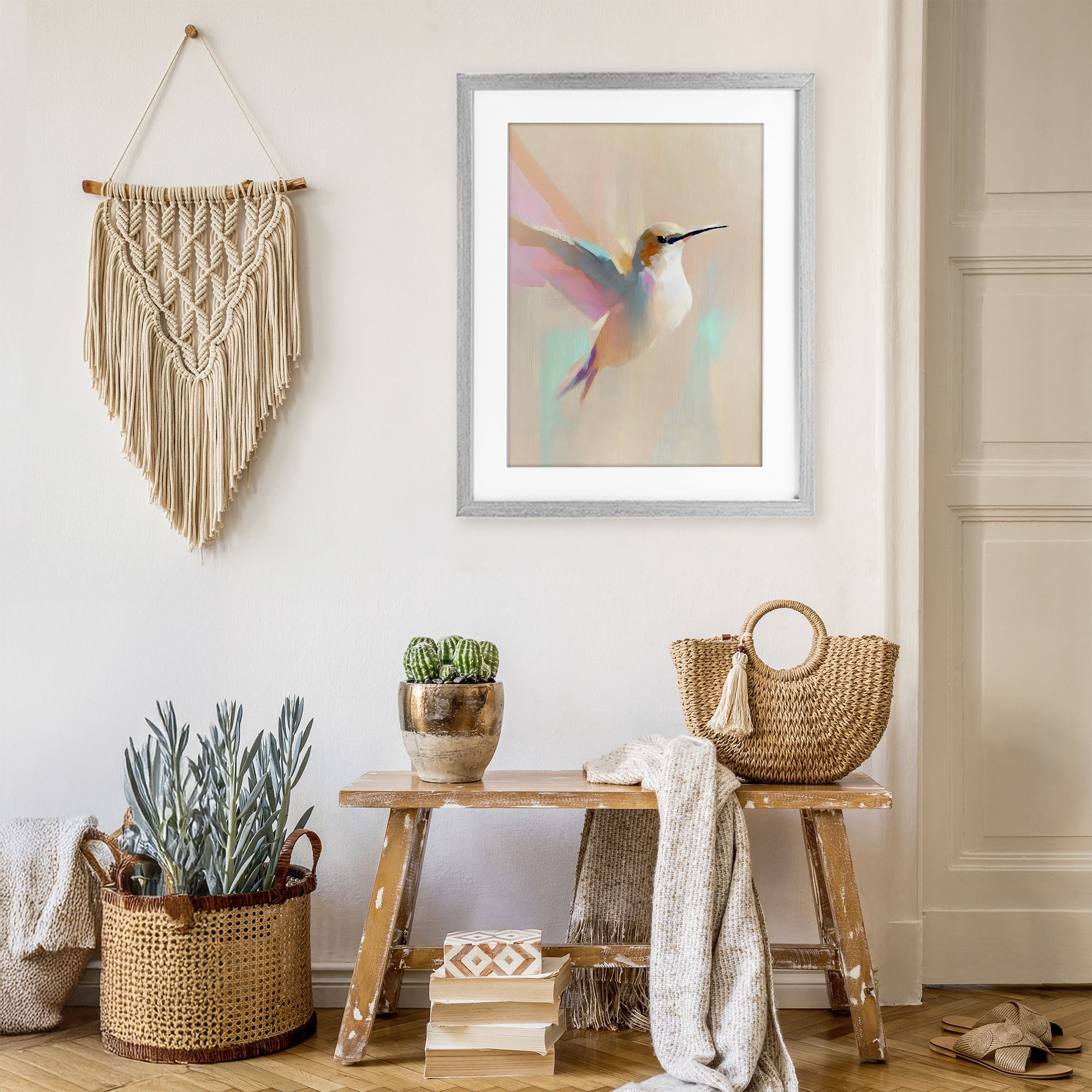 Stupell Industries Pastel Hummingbird in Flight Gray Framed Print Under Glass, design by The Prints Vibe
