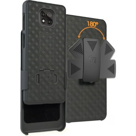 Case with Clip for Moto G Power 2021, Nakedcellphone [Black Tread] Kickstand Cover with [Rotating/Ratchet] Belt Hip Holster Holder Combo for Motorola Moto G Power 2021 Phone