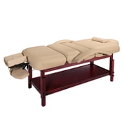 Master Massage 30 Claudia Stationary Massage Table Spa Salon Beauty Bed with Pneumatic Tilting Backrest and Leg Rest, MC Beige with Mahogany Legs
