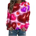 thumbnail image 1 of VALMASS Chandails en Molleton de la Saint-Valentin pour Femmes Manches Longues Imprimé Cœur Hauts Décontractés Col Rond Extérieur Blouses Pull (2TG, Rose Vif-A), 1 of 3