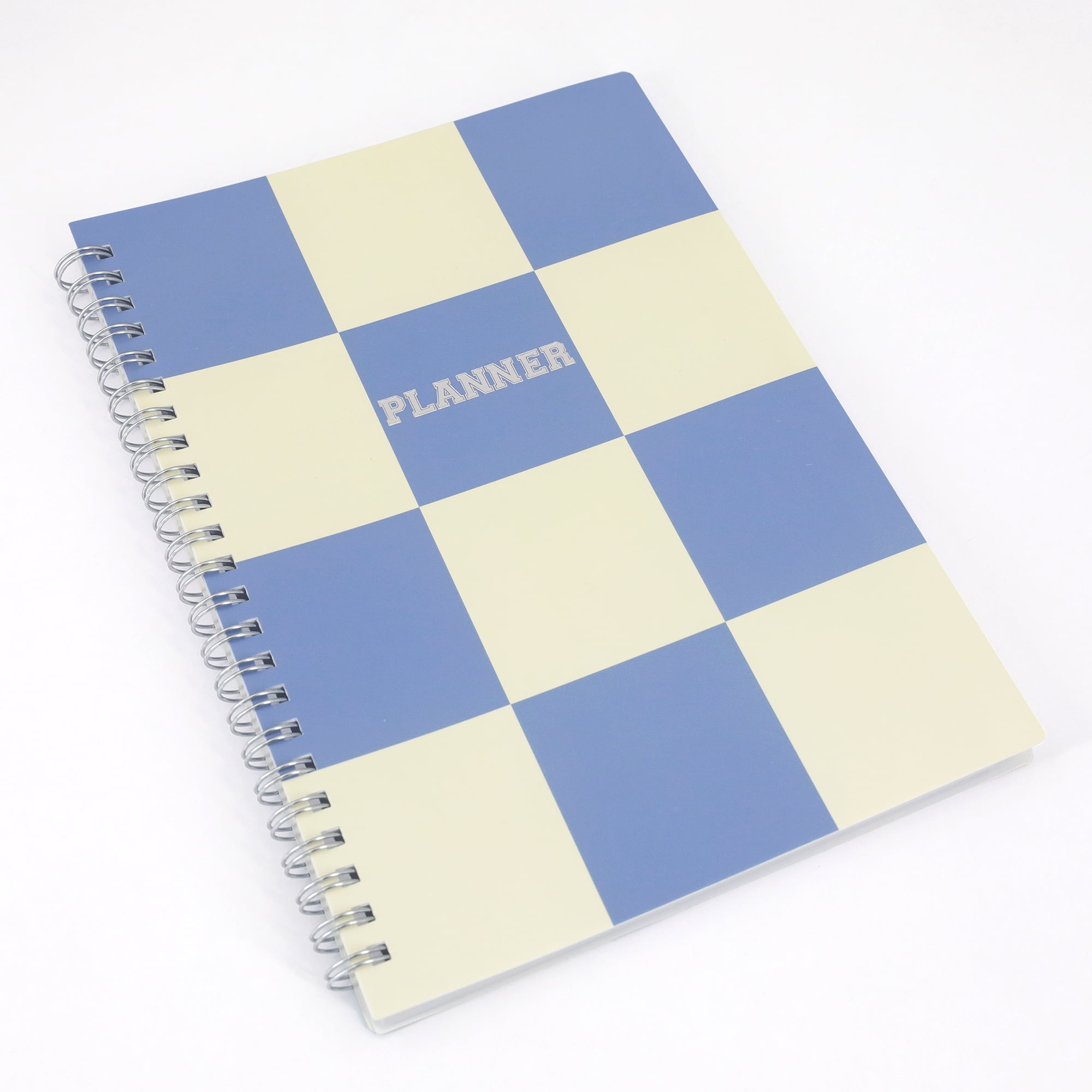 Pen + Gear Monthly Weekly Planner, Blue & Cream Checkered Poly Cover, Medium, Twin Wire Bound