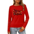 thumbnail image 2 of HOMBOM Shirts for Women Fashion Fall Christmas Tree Christmas Red Crewneck Ladies T Shirts Xmas, 2 of 9