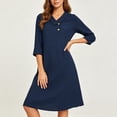 thumbnail image 3 of SETOOFF Cotton Linen Midi Shirt Dress Notched V Neck 3/4 Sleeve Button Decor Loose A‑Line Tunic Dress Casual Beach Vacation Daily Dress, 3 of 4