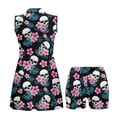thumbnail image 4 of Yuyamidu Skull Tennis Golf Dress with Shorts Pockets Hibiscus Workout Athletic Dresses Zip Up Sleeveless Workout Dress Size XS Moisture-Wicking 2 Piece Sets Outfits, 4 of 7