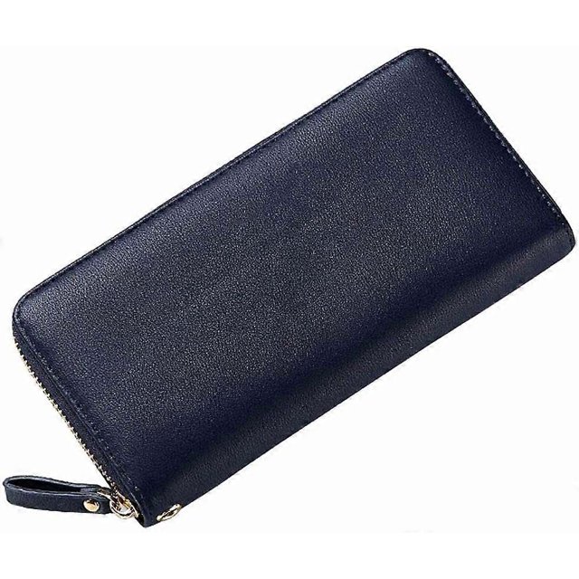 Wallet Leather Women Large Wallet Women with Zipper Gold Wallets Women Long (Dark Blue)