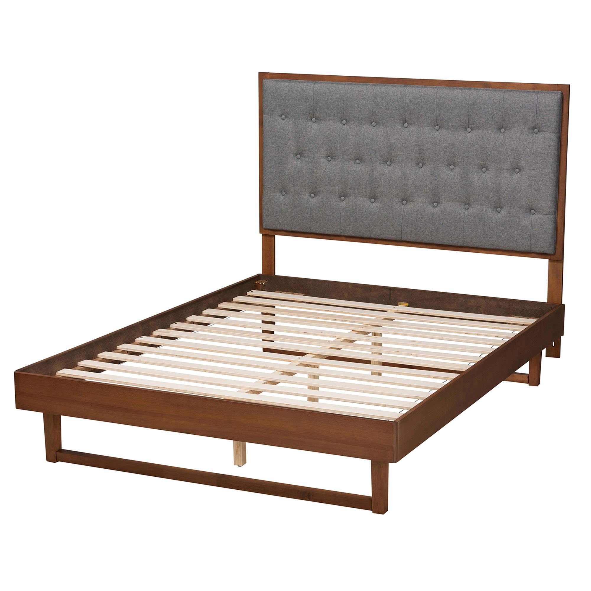 Baxton Studio Bryn Classic and Traditional Grey Fabric and Walnut Brown Finished Wood King Size Platform Bed