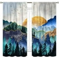thumbnail image 2 of Boho Forest Curtains, Mid Century Modern Aesthetic Mountains Gold Sun Nature Abstract Art Print Blue Teal Window Drapes Treatments for Bedroom Living Room Kitchen Bathroom, 84"x63" Inch, 2 of 5