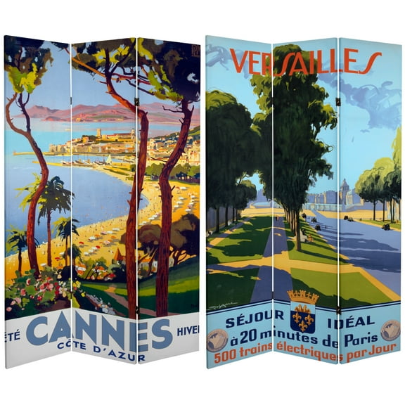 6 ft. Tall Cannes and Versailles Canvas Print Privacy Screen Divider
