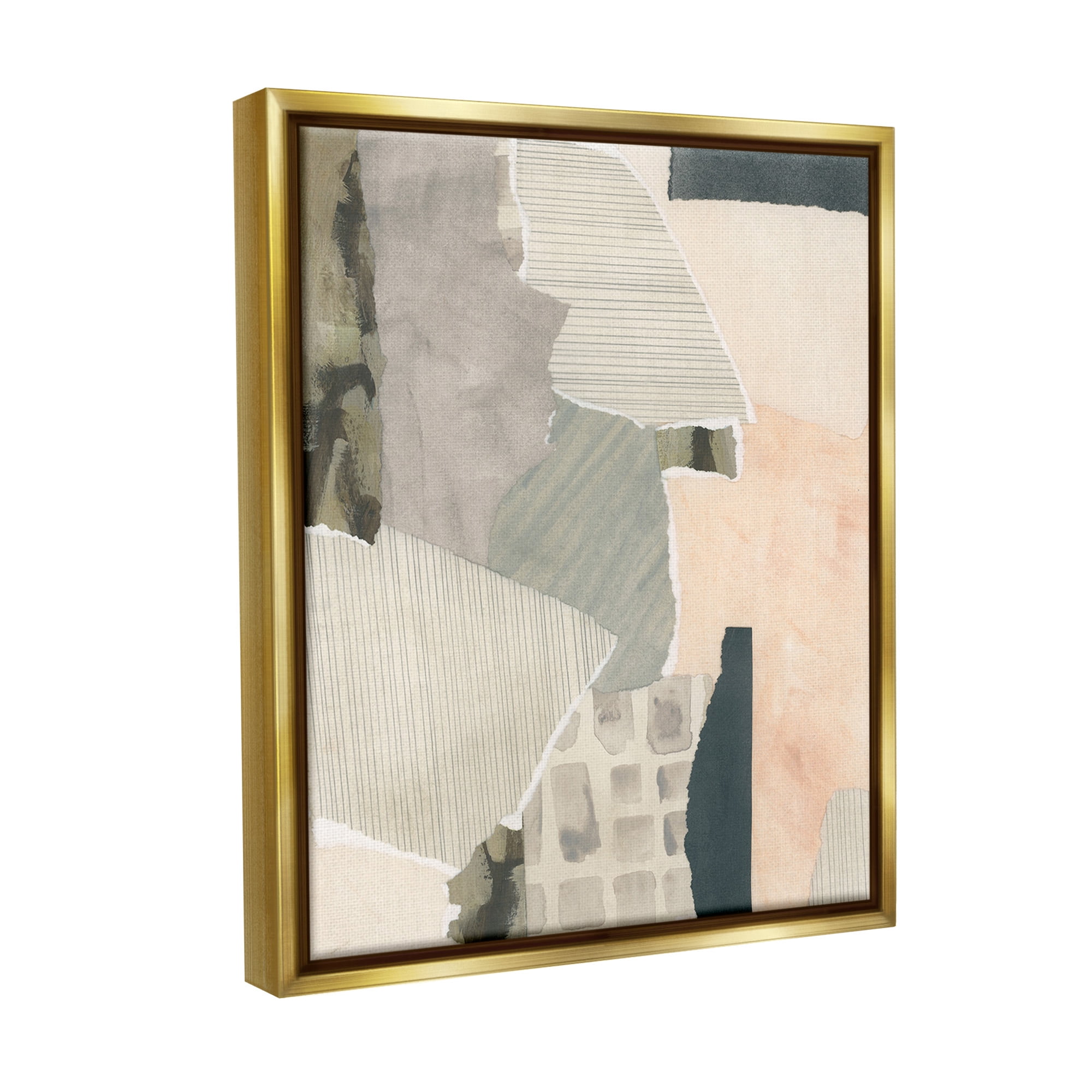 Stupell Industries Asymmetric Neutral Patterns Abstract Painting Gold Floater Framed Canvas Art Print Wall Art, 25 x 31