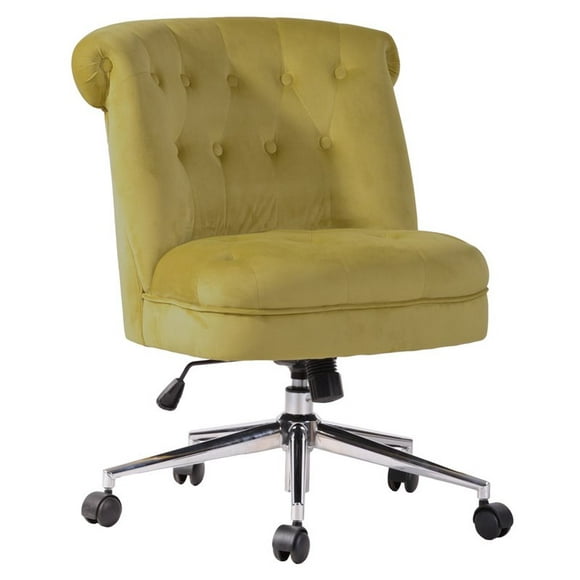 FurnitureR Velvet Upholstered Curved Mid-Back Home Office Chair in Ginger Green