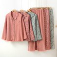 thumbnail image 4 of Pijama de gasa de doble capa de algodón para mujer, estilo retro de primavera y otoño, ropa de abrigo de manga larga de jacquard de estilo chino, ropa para el hogar, 4 of 6