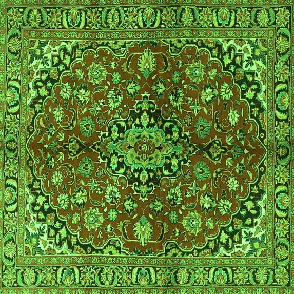 Ahgly Company Indoor Square Medallion Green Traditional Area Rugs, 6' Square