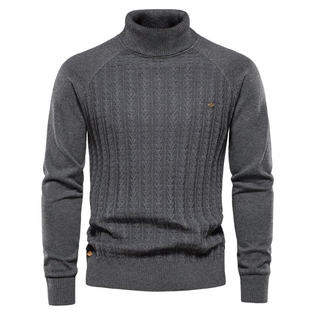 Gibobby Suéter ligero hombre Suéter de cuello alto para hombre, estilo informal, de punto trenzado, para hombre(Gris oscuro,M)