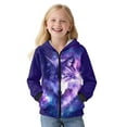 thumbnail image 2 of FKELYI Purple Starry Wolf Print Kids Hoodies Zip Up Front Cosy Sweatshirt Boys Girls Jacket with Pockets Fleece Hooded Top Streetwear for School Home, S, 2 of 6