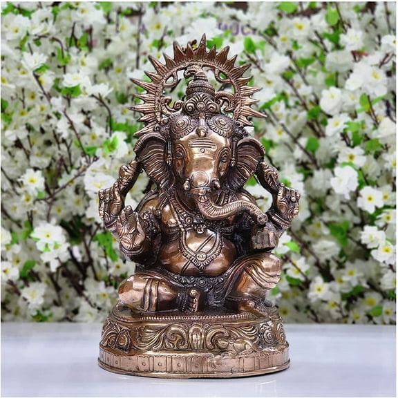 Large Ganesha Statue Bronze Ganesha Sculpture Hindu God Statue Indian Home Decor Ganpati Murti Ganesha Figurine Elephant God Statue Home Temple Decor Good Luck God for New Beginning - AtoZ India Cart