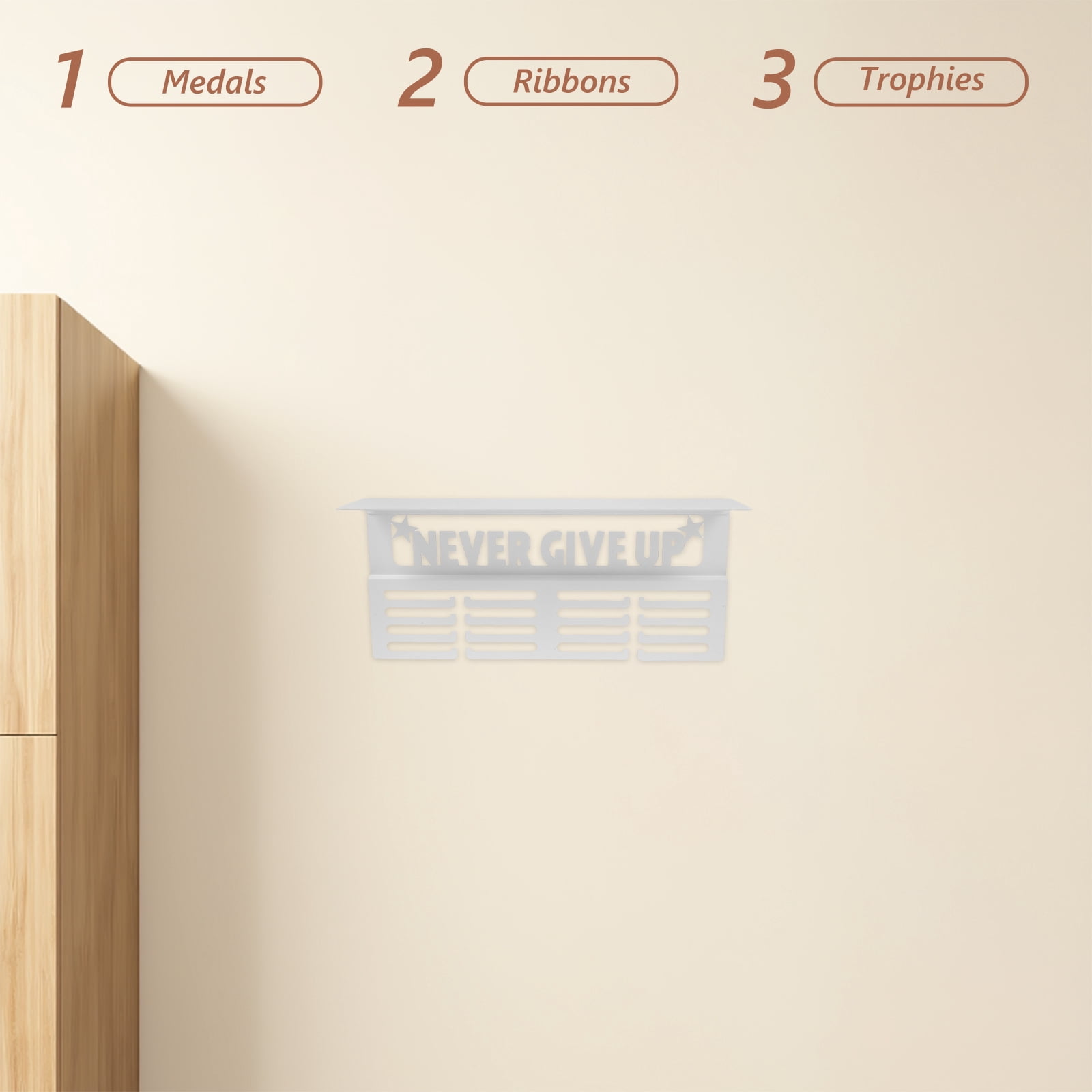 Homoyoyo Medal Display Shelf with Space-Saving Hook Rack, Versatile Wall Mount for Home Award Organization