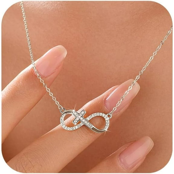 Tilga 925 Sterling Silver Infinity Heart Cross Necklace for Women Mother Daughter 14K Gold Plated Cubic Zirconia Forever Love Heart Pendant Necklace Jewelry Christmas Gifts for Mom Friends