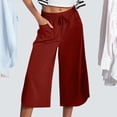 thumbnail image 3 of ameIAEA Womens Wide Leg Capri Pants Elastic Waist Drawstring Cropped Trousers with Pockets, 3 of 6