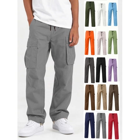 Xaqiouau Boys Cargo Pants Loose Fit Casual Joggers Elastic Waist Drawstring Trousers with Pockets Solid Color Kids Outdoor Workwear Daily Essential Gray 5-6 Years