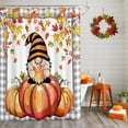 thumbnail image 2 of Shower Curtain 48"W x 72"L Autumn Thanksgiving Pumpkins Gnome Fabric Shower Curtains Set with Hooks Water Repellent Bathroom Curtains Machine Washable Bathroom Accessories, 2 of 6