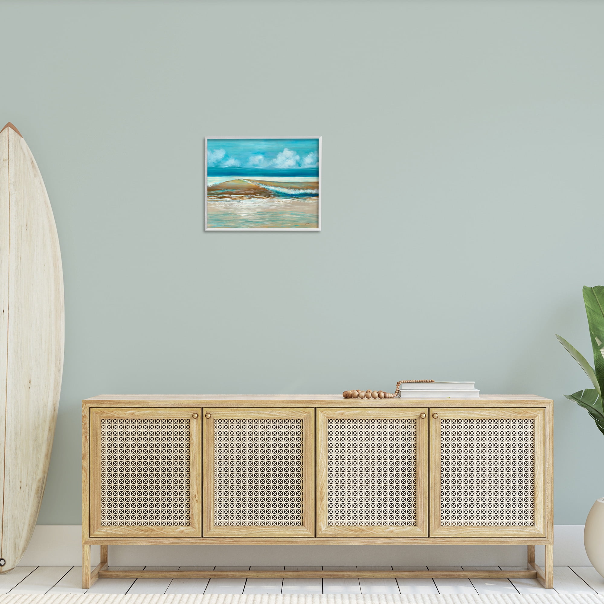 Stupell Industries Modern Rolling Sea Waves Landscape Painting White Framed Art Print Wall Art, 20 x 16