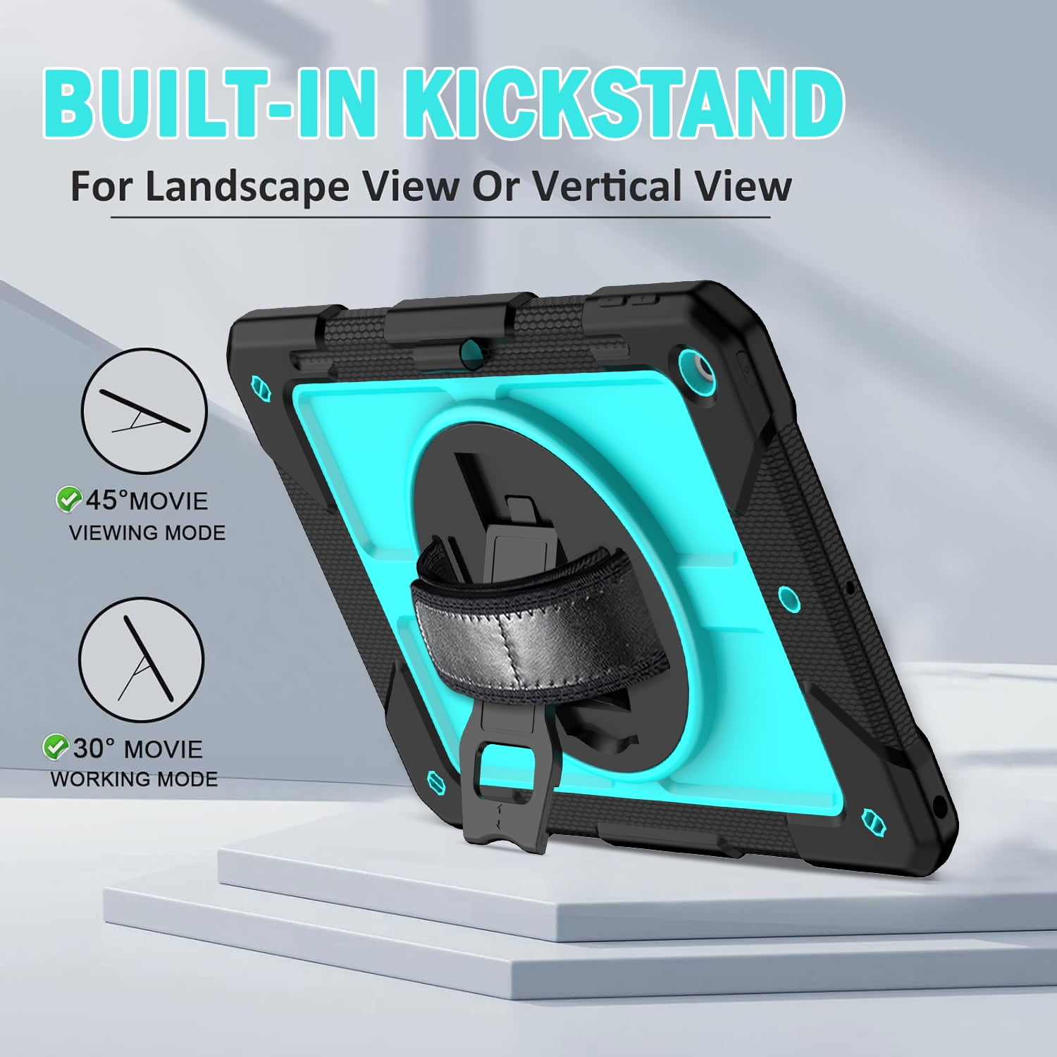 BMOUO iPad 9th Generation Case, iPad 8th/7th Generation Case, iPad 10.2 Case,Hybrid Shockproof [360 Rotating Stand] [Hand Strap] [Pencil Holder] Kids Case for New iPad 10.2" 2021/2020/2019, Sky Blue