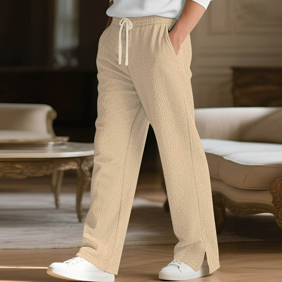 Zylanna Men's Casual Pants, with Drawstring Pockets Elastic Waist Loose Straight Leg Pants for Men Khaki