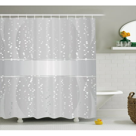 Bold Curtain Fabric Grey Shower Curtain, Vertical Wavy Lines with Festive Little Dots and a Bold Border Christmas Celebration, Fabric Bathroom Set with Hooks, 69W X 70L Inches, Silver White, by Ambesonne ()