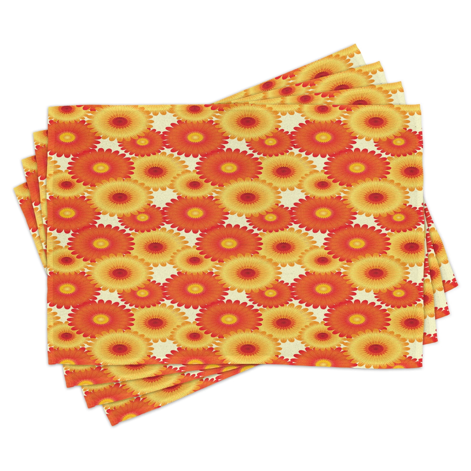 Orange Placemats Set of 4 Gerbera Flowers Petals in Graphic Style