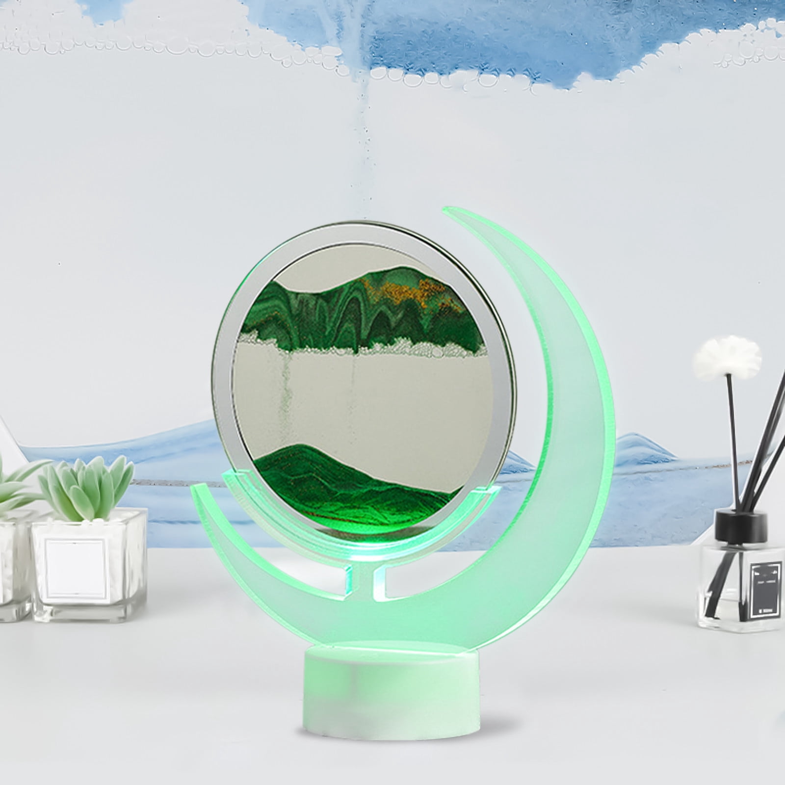 Wovilon Night Light Usb Streaming Sand Painting Night Light, 3D Three-Dimensional Moon Painting, Decorative Home Gifts Bedside Ambient Sand Painting Led Table Lamp(5Ml)