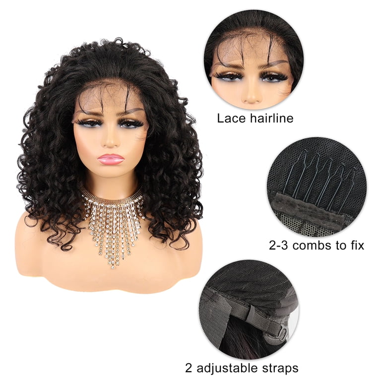 NEW! Women 16X12 Inch Wig Curly Strong Cap Black Item of 1 Human Hair Wigs for Women Lady 16 main image 2