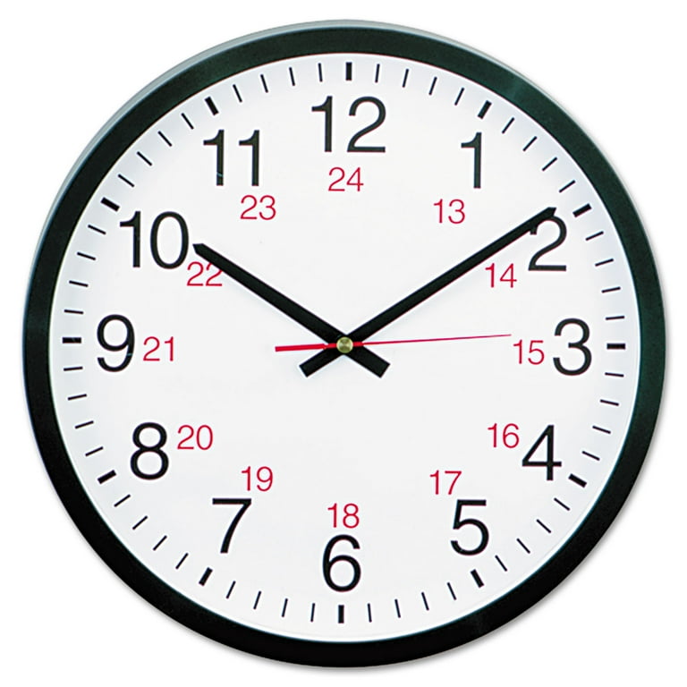 Universal 24-hour Round Wall Clock, 12.63 Overall Diameter, Black Case, 1  Aa (sold Separately)