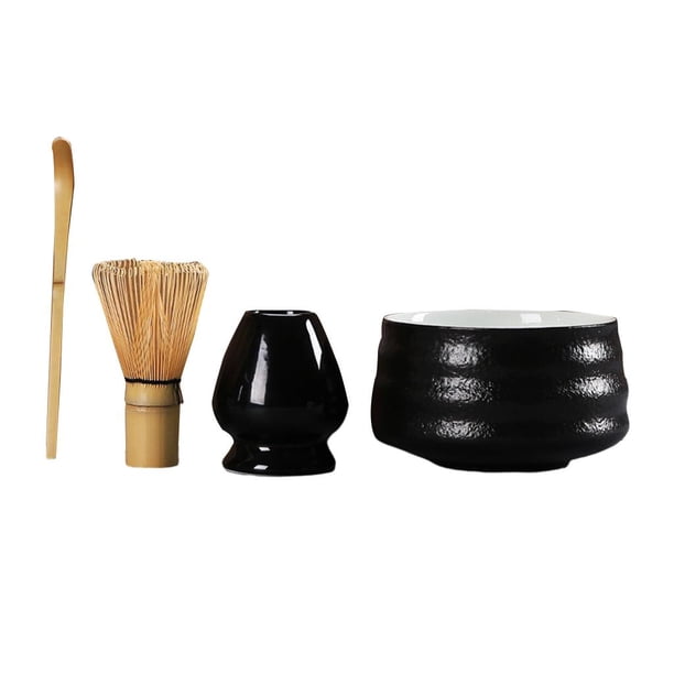 Juego de de té tradicional de 4 piezas, estilo japonés, de Cuenco de cerámica negra B Zulema Soporte para batidor Matcha