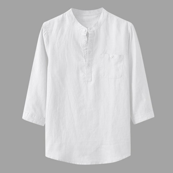 cllios Mens Linen Henley Shirts 3/4 Sleeve Hippie Yoga Summer Beach Casual Henleys T-Shirt