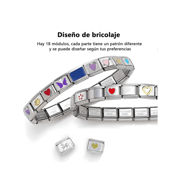 18p Pulsera Italiana De 3d Xtellar Acero Inoxidable Brazalete Charms